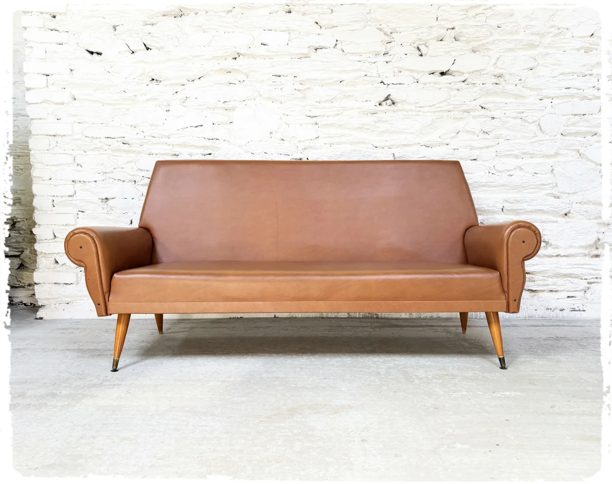 Banquette Canapé 3 Places Vintage Pieds Compas – Image 2
